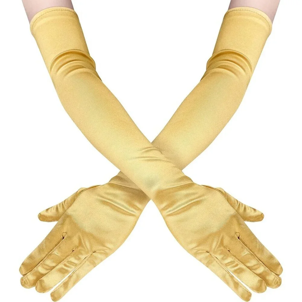 Women's Satin Dark Gold Long Gloves Costumes Elbow Length Evening Party Prom